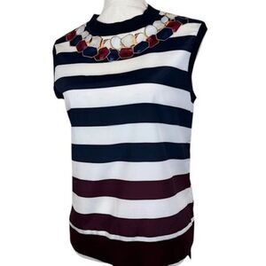 Ted Baker Striped Blouse - Navy, White, Burgundy